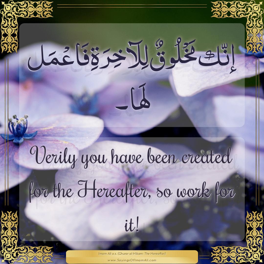Verily you have been created for the Hereafter, so work for it!